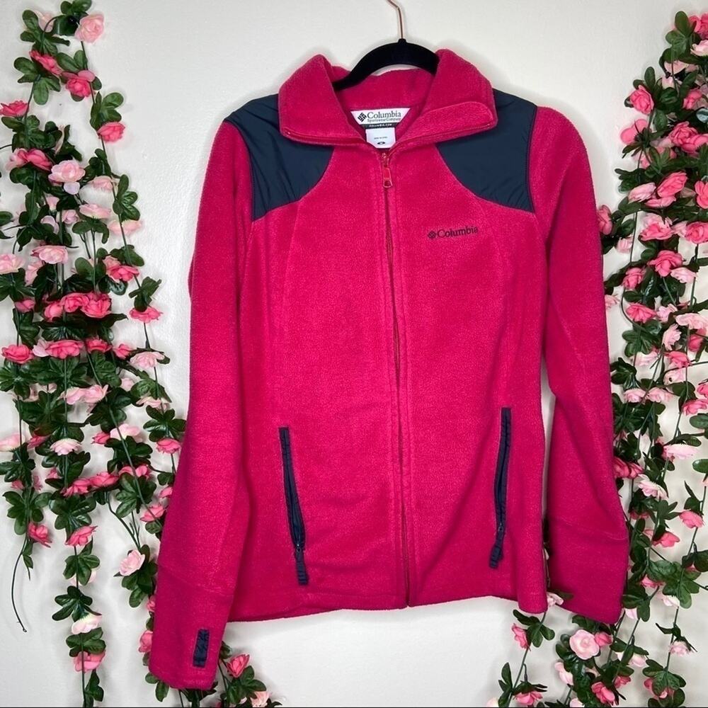 Columbia Women’s M Pink Black Colorblock Full Zip Fleece Jacket Outdoor
